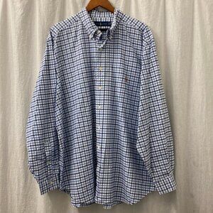 Ralph Lauren Oxford Cotton Button Down Men's Shirt Blue White Plaid‎ Size 2XB/2G